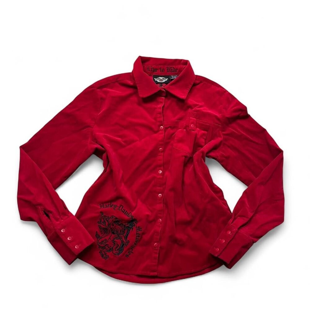 Vintage Harley-davidson Women's  embroidered corduroy Red Shirt